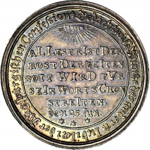 RR-, August II Mocny, Medal 1730, Gdańsk, Ag 43mm, 200-lecia Wyznania Augsburskiego, Chronogram