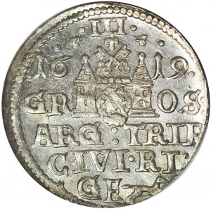 R-, Zygmunt III Waza, Trojak 1619, Ryga, R3, menniczy