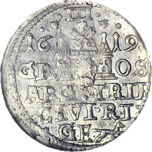 R-, Zygmunt III Waza, Trojak 1619, Ryga, Z LISEM, rzadki, R3