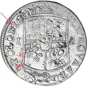Jan III Sobieski, Ort 1684 Bydgoszcz, 6 pasów ciasno, 3 loki pod opaską za uchem, ładny