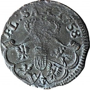 R-, August III Sas, Grosz 1758 - cyfra 3, przebitka daty, ILUSTROWANA