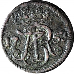 RR-, August III Sas, Szeląg 1753, Gdańsk, trzy KULE, W-R, rzadki
