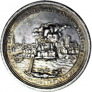 R-, August III Sas, Medal powrót Torunia i Prus do Polski 1754 r, srebro 51m, rzadki