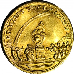 RR-, Śląsk, Dukat medalowy okolicznościowy 1736 r., Złoto 22,5 mm, Oexlein, zakończeniu głodu i braku wody na Śląsku