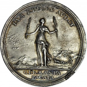 R-, Śląsk, Medal 1763r. srebro 45 mm, Oexlein, z okazji końca trzeciej siedmioletniej wojny o Śląsk