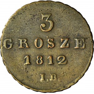 RR-, Księstwo Warszawskie, 3 grosze 1812 IB, szeroka cyfra 2 w dacie