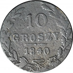 R-, Królestwo Polskie, 10 groszy 1840, fałszerstwo z epoki, miedź