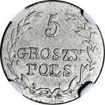 RR-, Królestwo Polskie, 5 groszy 1827, duże napisy, b. rzadkie