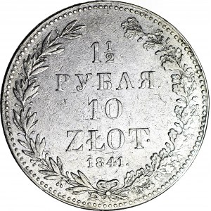 R-, Zabór Rosyjski, 10 złotych = 1 1/2 rubla 1841, Warszawa, rzadki rocznik, PIĘKNE