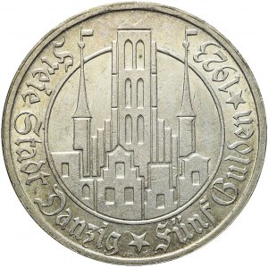 Wolne Miasto Gdańsk, 5 guldenów 1923, Kościół Mariacki, ładny