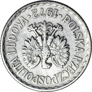 R-, 1 złoty 1972, DESTRUKT, ODWROTKA 170 stopni