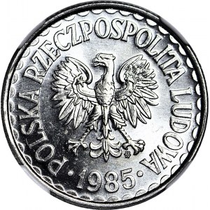 RRR-, 1 złoty 1985, mennicze, zdwojenie rysunku stempla REWERSU! - DOUBLE DIE