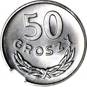 R-, 50 groszy 1985, DESTRUKT, błąd wykrawania krążka, mennicze