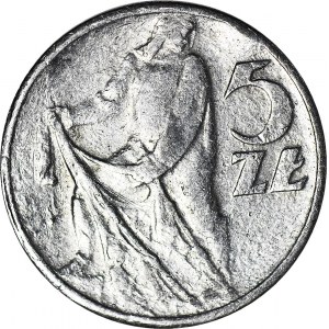 R-, 5 złotych 1958 Rybak, WĄSKA ÓSEMKA, fałszerstwo z epoki w aluminium