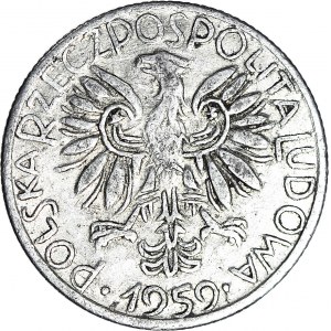 R-, 5 złotych 1959 Rybak, fałszerstwo z epoki w aluminium, FANTAZYJNE KSZTAŁTY