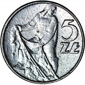 R-, 5 złotych 1974 Rybak, fałszerstwo z epoki w aluminium