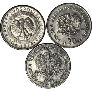 R-, 20 złotych 1974 zestaw trzech fałszerstw z epoki
