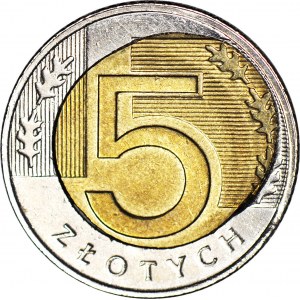 R-, 5 złotych 2015, DESTRUKT - rozlany rdzeń na rewersie