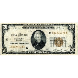 USA, 20 dollars 1929, National Currency, Federal Reserve of Richmond, Virginia