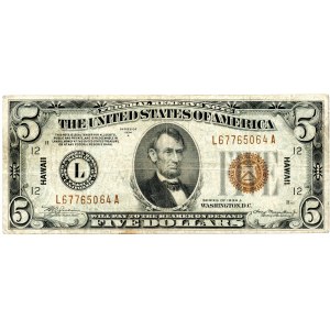 R-, USA, 5 dollars 1934, Hawaii, Federal Reserve Note, rzadkie