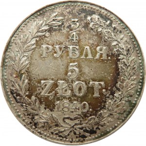 Mikołaj I, 3/4 rubla/5 złotych 1840 MW, Warszawa, bardzo ładny egzemplarz