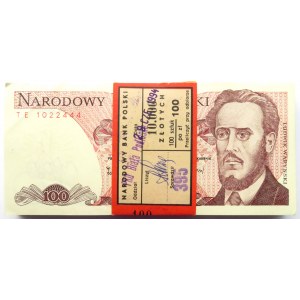 Polska, PRL, paczka bankowa 100 złotych 1988, seria TE
