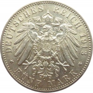 Niemcy, Wirtembergia, Wilhelm II, 5 marek 1913 F, Stuttgart