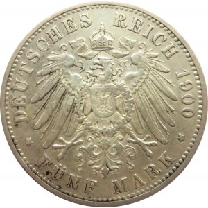 Niemcy, Wirtembergia, Wilhelm II, 5 marek 1900 F, Stuttgart