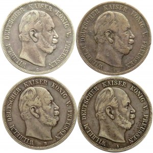 Niemcy, Prusy, Wilhelm I, lot 5 marek 1874-1876 A, B, C