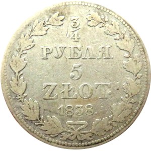 Mikołaj I, 3/4 rubla/5 złotych 1838 MW, Warszawa