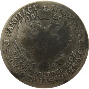 Mikołaj I, 5 złotych 1830 K.G., Warszawa, rzadszy rocznik
