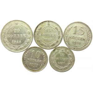 Rosja Radziecka, lot srebrnych kopiejek 1922-1925, 5 sztuk