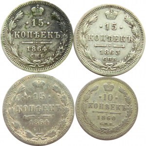 Rosja, Aleksander II, lot srebrnych kopiejek, od 10-15 kopiejek, Petersburg