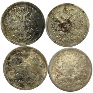 Rosja, Mikołaj II, lot srebrnych 15 kopiejek 1860-64, 4 sztuki, Petersburg