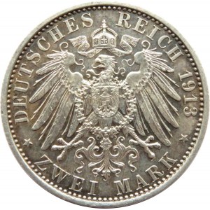 Niemcy, Prusy, Wilhelm II, 2 marki 1913 A, Berlin, UNC