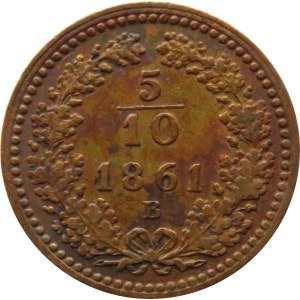 Austria/Węgry, 5/10 kreuzer (krajcara) 1861 B, Kremnica