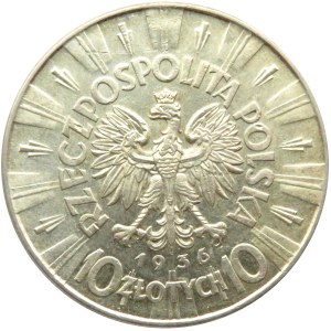 Polska, II RP, Józef Piłsudski, 10 złotych 1936, Warszawa, piękny