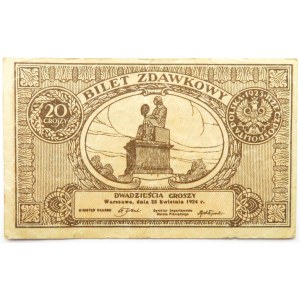 Polska, II RP, bilet zdawkowy 20 groszy 1924