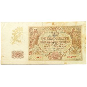 Polska, Generalna Gubernia, 10 złotych 1940, seria L, NADRUK POWSTAŃCZY REGUŁA