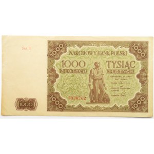 Polska, RP, 1000 złotych 1947, seria H, ładne
