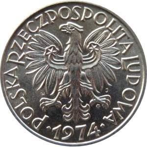 Polska, PRL, Rybak, 5 złotych 1974, IDEALNE, UNC