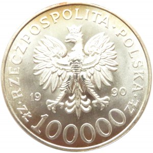 Polska, III RP 100000 złotych 1990, 10 lat Solidarności, menniczy egzemplarz
