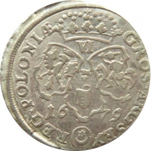 Jan III Sobieski, szóstak 1679 TLB, Bydgoszcz, duże popiersie, przebity napis w otoku