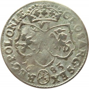 Jan III Sobieski, szóstak 1683 TLB, Bydgoszcz, herb Jelita, 10 klejnotów w koronie