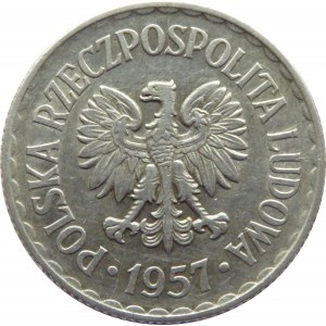 Polska, PRL, 1 złoty 1957, Warszawa, ładny egzemplarz