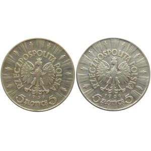 Polska, II RP, J. Piłsudski 5 złotych 1935-36, Warszawa, 2 sztuki