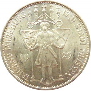 Niemcy, Republika Weimarska, 3 marki 1929 E, Drezno, Meissen, UNC