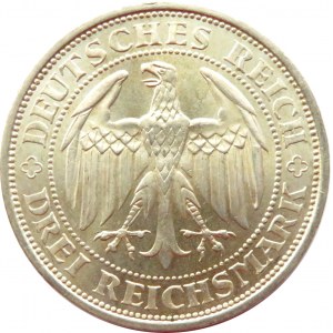 Niemcy, Republika Weimarska, 3 marki 1929 E, Drezno, Meissen, UNC