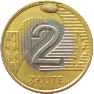 Polska, III RP, 2 złote 1995, Warszawa, nadlewka materiału na godzinie 12