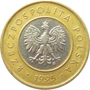 Polska, III RP, 2 złote 1995, Warszawa, nadlewka materiału na godzinie 12